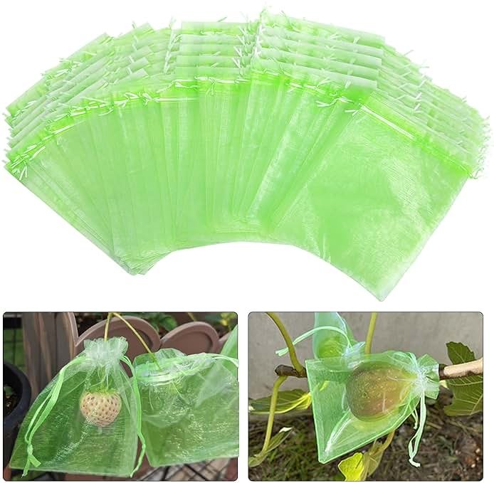 6x8 Inch 100 Pieces Green Fruit Protection Bags- Fruit Netting Bags with Drawstring,Garden Fruit Cover Mesh Bag to Protect Plants from Pest Birds Squirrels - Product Image