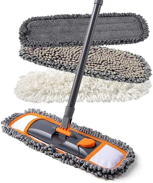 CLEANHOME Mops for Floor Cleaning with 3 Different Washable Pads and Extendable 55” Long Handle, Multifunction Dust Mop for Hardwood,Marble,Tile Floor Mopping,Orange - Product Image