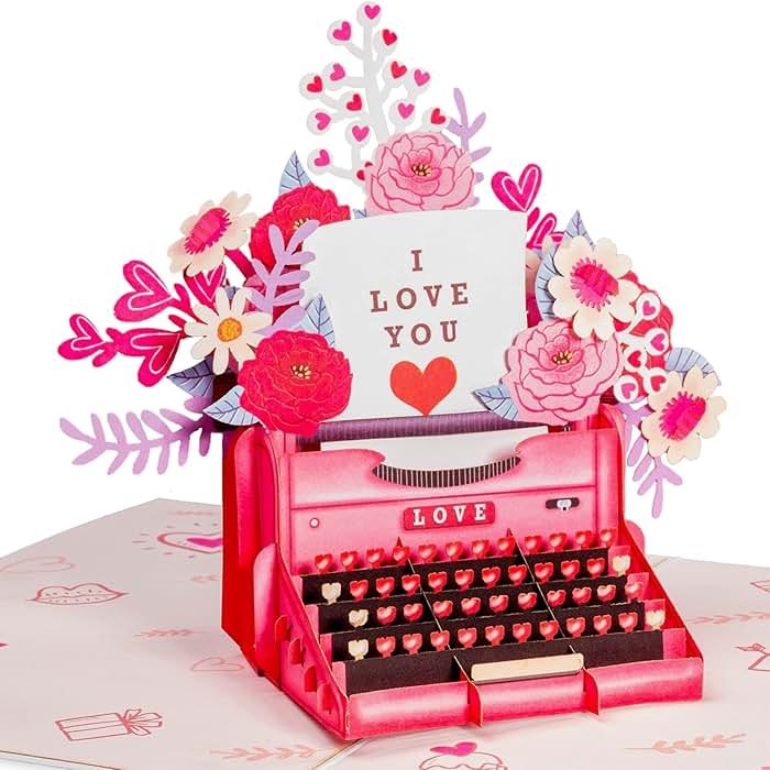 Paper Love 3D Love Typewriter Pop Up Romantic Card, Gift for Birthday, Wedding, Anniversary, Thank You, Get Well, Valentines Day, Mothers Day & All Occasions, 5" x 7" Includes Envelope and Note Tag - Product Image