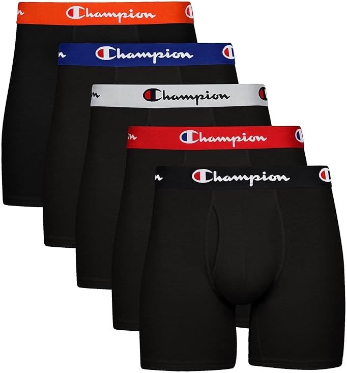Champion Men's Everyday Cotton Stretch 5 Pack Boxer Briefs, Total Support Pouch, Moisture-Wicking, No Ride-up Fit - Product Image