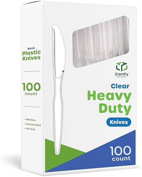 GUSTO [100 Pack] Heavy Duty Disposable Clear Plastic Knives - for Parties, Events, and Everyday Use (Formerly Comfy Package) - Product Image