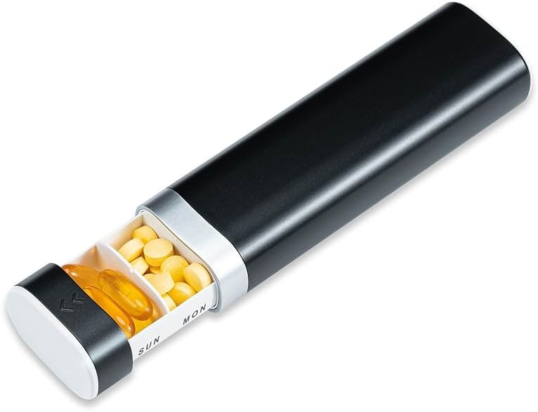 Betife Travel Pill Organizer Weekly 7 Day, Compact Daily Pill Box, Portable Medicine Case, Cute Pill Holder for Vitamins Supplements, Drawer-Shaped Pills Organizer (Black) - Product Image