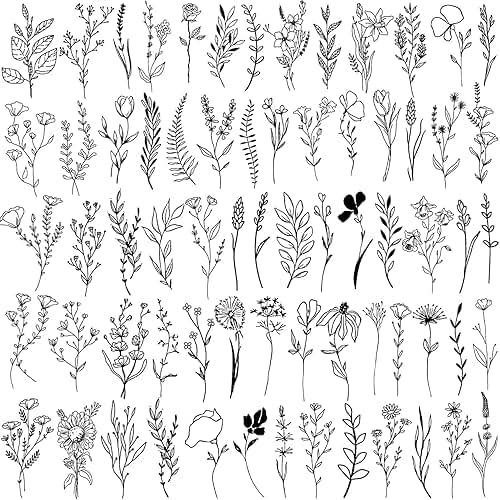 Cerlaza 75 Styles Tiny Black Flower Branch Temporary Tattoos For Women, 16 Sheets Realistic Wild Flower Floral Small Fake Tattoo Adults, Christmas Tattoo Stickers for Hands Legs Body Sticker - Product Image