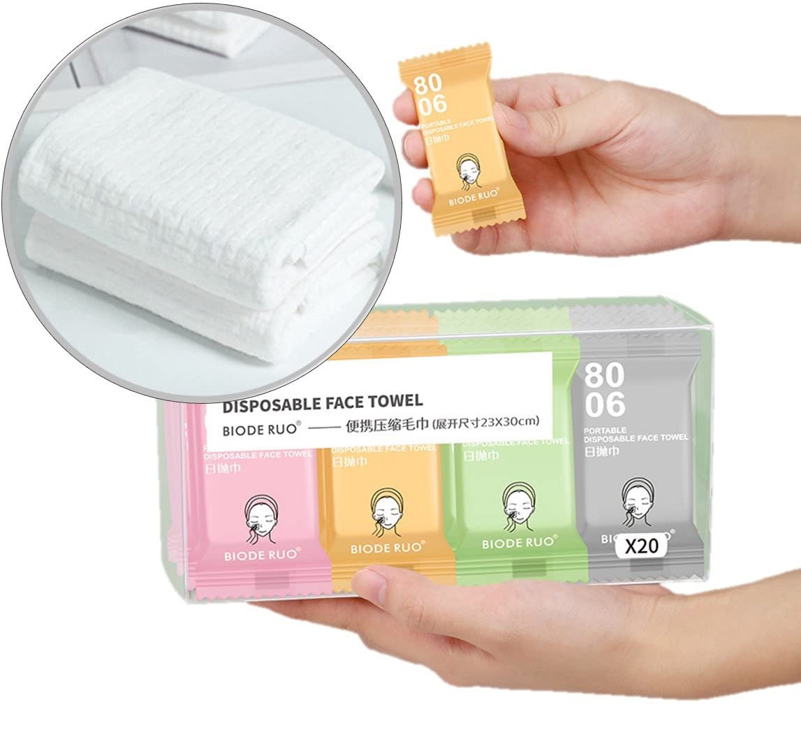 QUALIALL Premium Compressed Towels, Pure Cotton Portable Washcloth for Camping or Travel… - Product Image