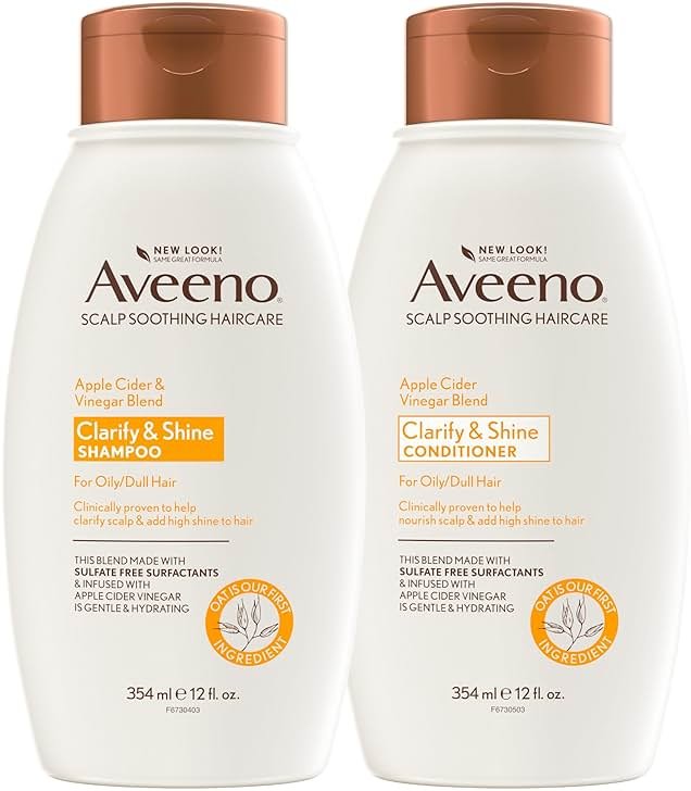 Aveeno Apple Cider Vinegar Shampoo + Conditioner Set, Hair Care Bundle for Balance & High Shine, Daily Clarifying & Soothing Scalp Shampoo & Conditioner for Oily & Dull Hair, Two Pack, 2 x 12 fl. oz - Product Image