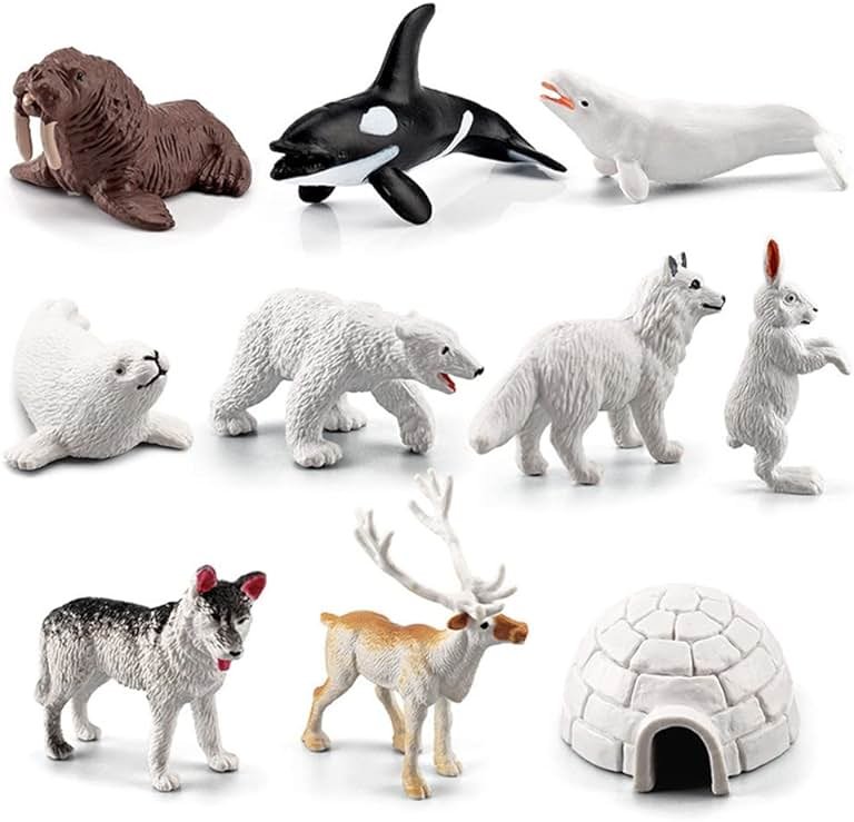 NatureMan Mini Arctic Animals Toys Set 10PCS Polar Animal Figurines Toy PlaysetIncludes Polar Bear Seal Reindeer Wolf Rabbit Arctic Fox Igloo for Toddlers Birthday Gift - Product Image