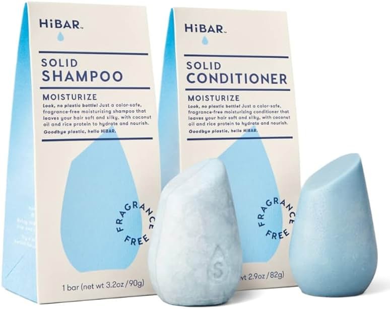 HiBAR - Moisturize Fragrance-Free Shampoo & Conditioner Bar Set - For Dry, Frizzy Hair -Nourish & Hydrate -Coconut Oil & Vitamin B5 -Plastic, Soap, Paraben & Sulfate-Free -Color Safe & Vegan - Product Image