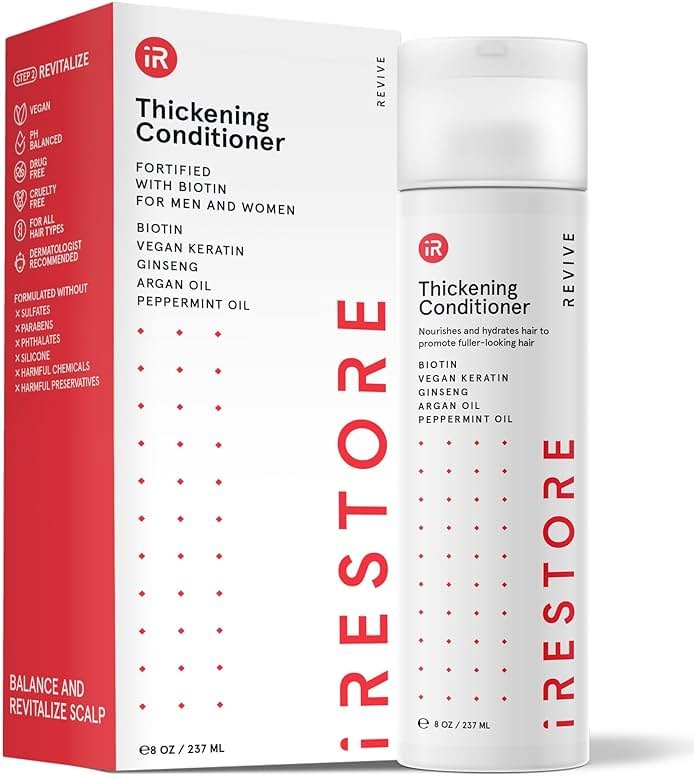 iRESTORE Biotin Hair Conditioner for Damaged Dry Hair - Good for Fine Hair Growth, Volumizing Thickening Conditioner with Ginseng & Argan Oil to Moisturize, Pair With Hair Loss Shampoo - Product Image