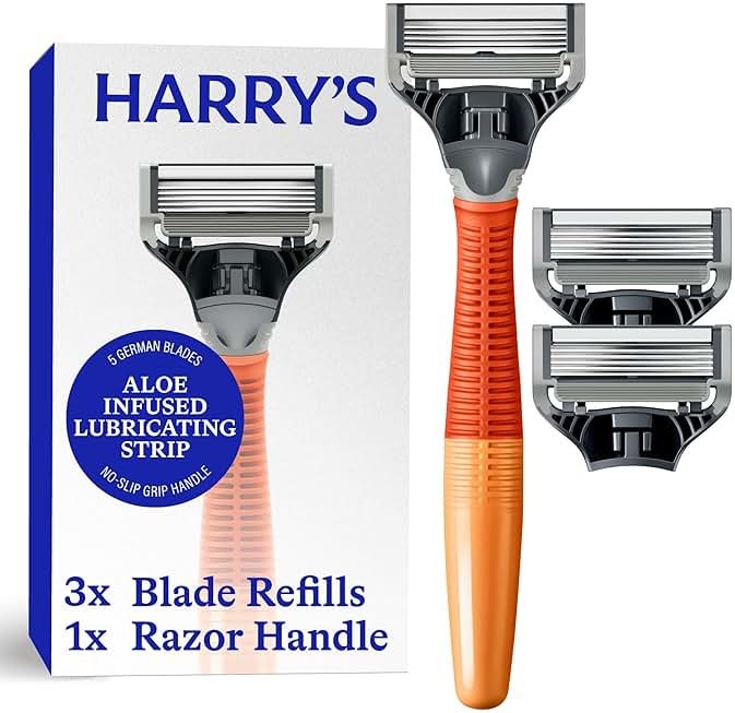 Harry's Original Shaving Kit for Men - Razor Handle and 3 Razor Blade Refill Cartridges - German Engineered - Ember - Product Image