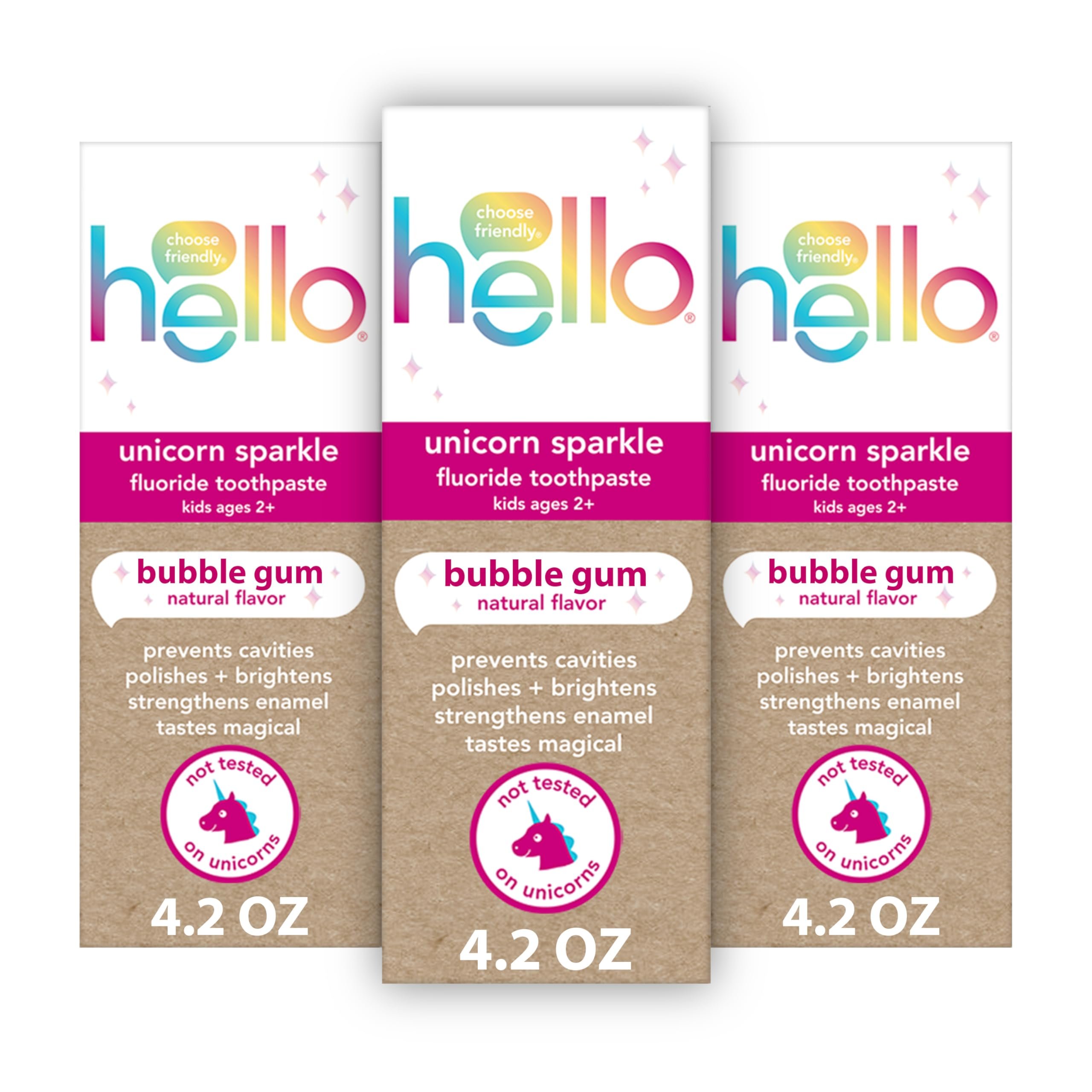 Hello Unicorn Sparkle Kids Toothpaste with Fluoride, Bubble Gum Toothpaste, 4.2 Oz Tube (Pack of 3) - Product Image