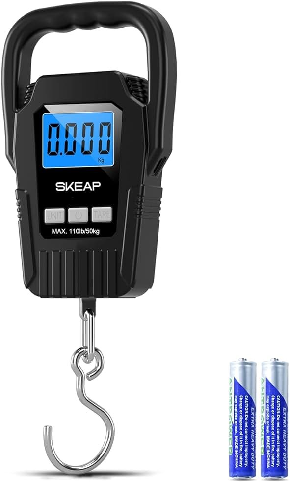 Digital Fish Scale Hanging Scale Fishing Scale, SKEAP 110lb/50kg Luggage Scale,Fish Weighing Scale, Upgrade Large Handle & Backlit LCD Display, Black,Fishing Gifts for Men,Black - Product Image