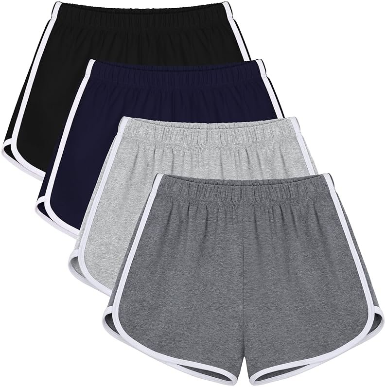 URATOT 4 Pack Women's Cotton Dance Yoga Sports Short Summer Running Athletic Pant Waistband Loose Shorts for Women - Product Image