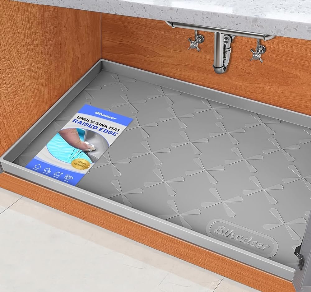 SIKADEER Under Sink Mat Waterproof 34" x 22", Silicone Mat Kitchen Drawer Shelf and Cabinet Liner, Sink Protector for Kitchen Organizers and Storage, Boot Tray Pet Food Mats - Product Image