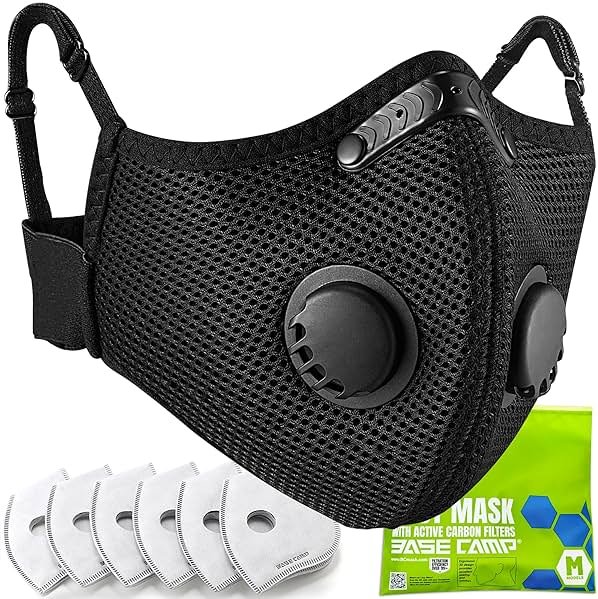 BASE CAMP M Plus Dust Mask, Breathable Reusable Face Mask with 6 Activated Carbon Filters for Woodworking Construction Mowing Grinding (Modern1) - Product Image