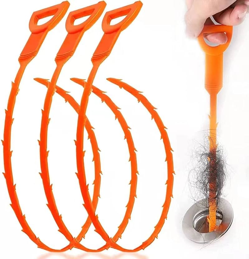 HFLYJPYW 3 Pack 25 Inch Hair Snake Hair Drain Clog Remover Cleaning Tool Drain Opener sink snake Drain Auger Hair Remover Tool For Sewer, Toilet, Shower Kitchen Sink, Bathroom Tub - Product Image