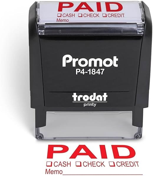 Promot Paid Stamp Self Inking Stamp - Paid Stamp for Office, Accounts Payable Stamp w/Type and Memo - Rubber Stamps for Retail Use, Red Ink Stamp, Self Inking Stamp for Business Supplies - Product Image