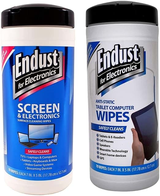 Endust For Electronics Screen Cleaner Wipes, Electronics Surface Cleaning Wipes, For Tablet, E-Reader, Monitor, Laptop, Phone, TV, GPS, Pre-Moistened, Alcohol & Ammonia Free, 140 Count (Pack of 2) (11506+12596) - Product Image