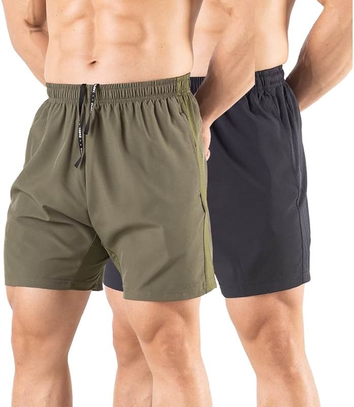 Gaglg Men's 5" Running Shorts 2 Pack Quick Dry Athletic Workout Gym Shorts with Zipper Pockets - Product Image