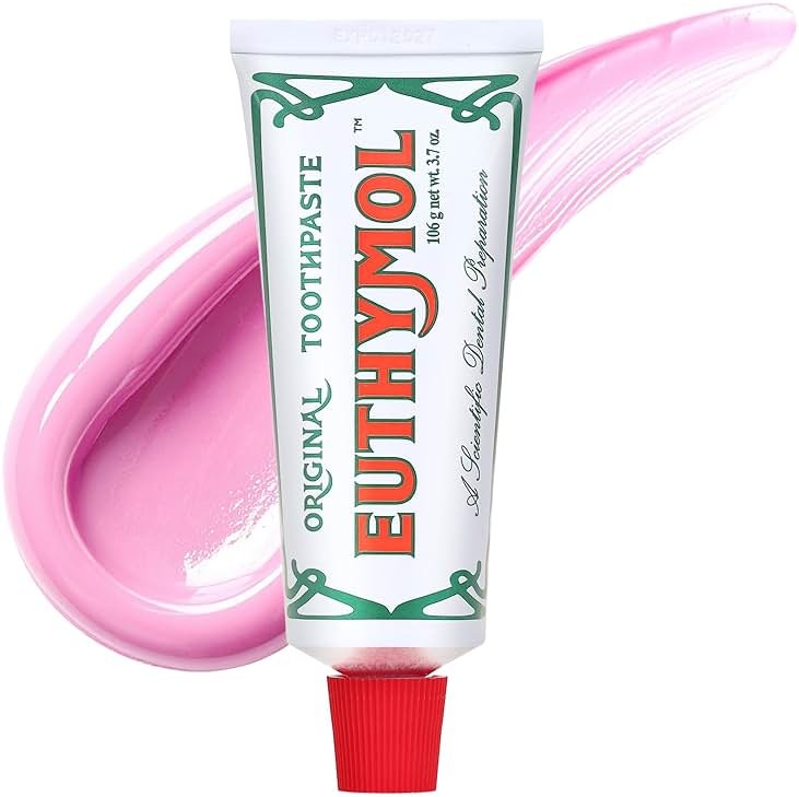 EUTHYMOL Original Pink Toothpaste (3.7fl oz/Pack of 1) - Fluoride-Free Toothpaste for Sensitive Teeth & Gum. Bad Breath, Cavity Prevention, 12-Hour Long Lasting Freshness with Wintergreen - Product Image