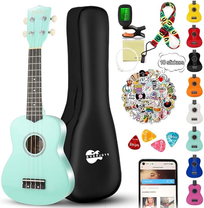 Soprano Ukulele Beginner Kit 21 Inch w/Free Online Lesson Gig Bag Tuner Picks Strap, Fast to Learn - Product Image