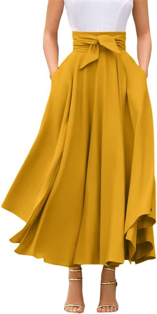 chouyatou Women's Elegant High Waisted Side Slit Irregular Bohemian Maxi Skirt with Pockets - Product Image