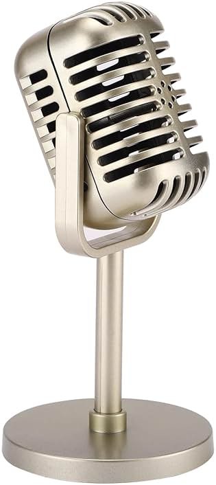 Facmogu Retro Microphone Props Model, Vintage Prop Mic, Fake Plastic Microphone Stage Table Ornament for Halloween Wedding Birthday Party Decoration - Gold - Product Image
