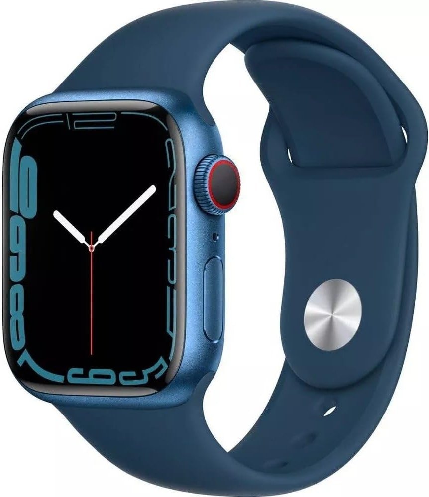Apple Watch Series 7 (GPS + Cellular, 45mm) Blue Aluminum Case with Abyss Blue Sport Band, Regular (Renewed) - Product Image