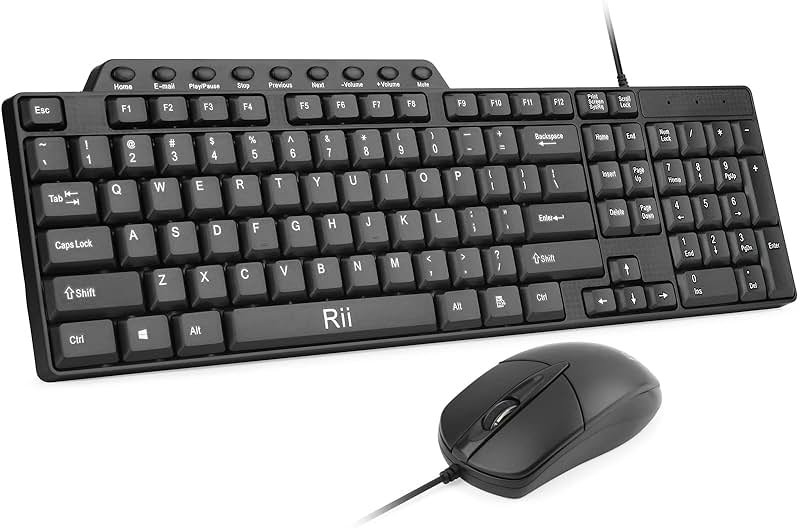 Basic Keyboard and Mouse,Rii RK203 Ultra Full Size Slim USB Basic Wired Mouse and Keyboard Combo Set with Number Pad for Computer,Laptop,PC,Notebook,Windows and School Work(1 Pack) - Product Image