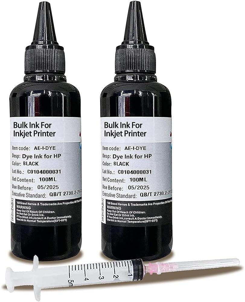 AYMSous Ink Refill Kit Refill Ink for HP 60 61 63 64 65 901 902 932 952 950 951 564 Refillable Ink Cartridge for HP Envy 4500 4520 5643 OfficeJet 6500a 6500 6000(2x100ML 2 Black) - Product Image