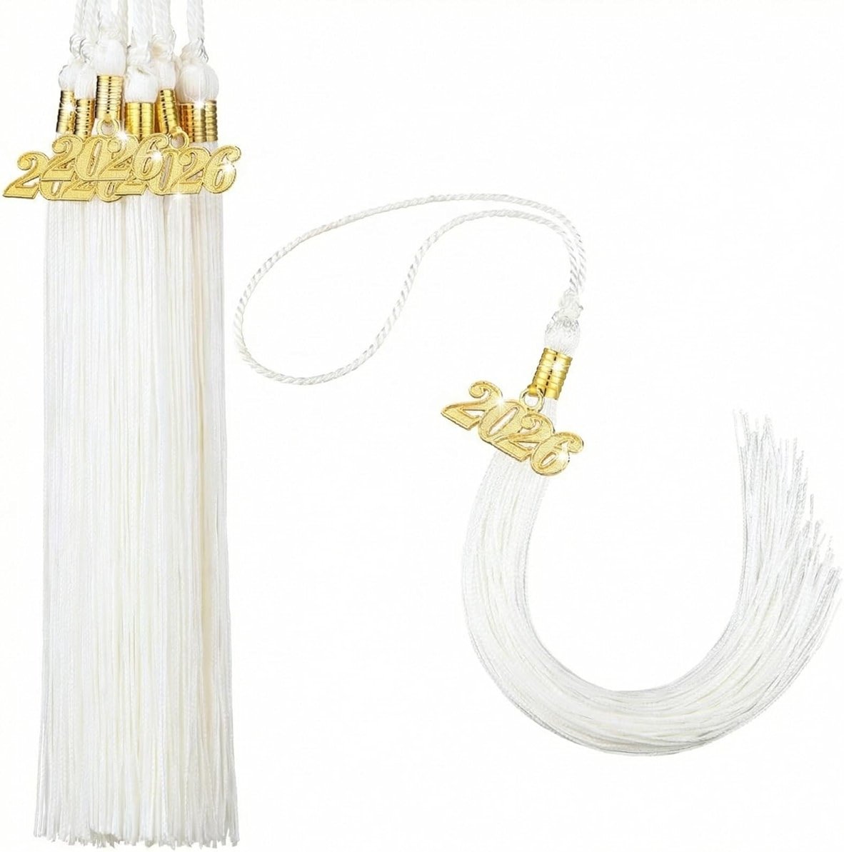 Boao 18 Pieces 2026 Graduation Tassel Charm for Graduation Cap Academic Hat Tassels with 2026 Year Gold Date Pendants Memorial for Ceremonies Parties(White) - Product Image