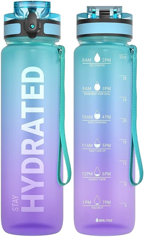 Sahara Sailor Water Bottle 32oz, Durable and Leakproof Water Bottles Motivational with Time Marker, Tritan, BPA Free, Wide Mouth with Easy Clean Brush for Gym, Travel, Home, School, Office (1 Bottle) - Product Image