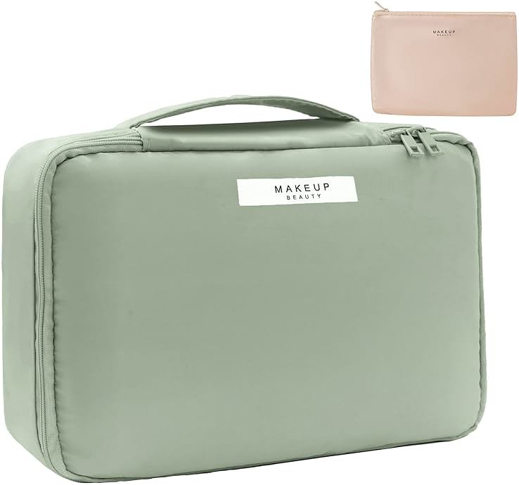 Queboom Travel Makeup Bag Cosmetic Bag Makeup Bag Toiletry bag for women and men (Green) - Product Image