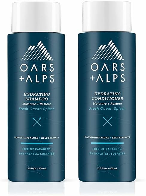Oars + Alps Men's Sulfate Free Hair Shampoo and Conditioner Set for Men & Women, Infused with Kelp & Algae Extracts, Nourishing & Moisturizing, Paraben Free, Fresh Ocean Splash Scent, 2pk, 13.5oz - Product Image