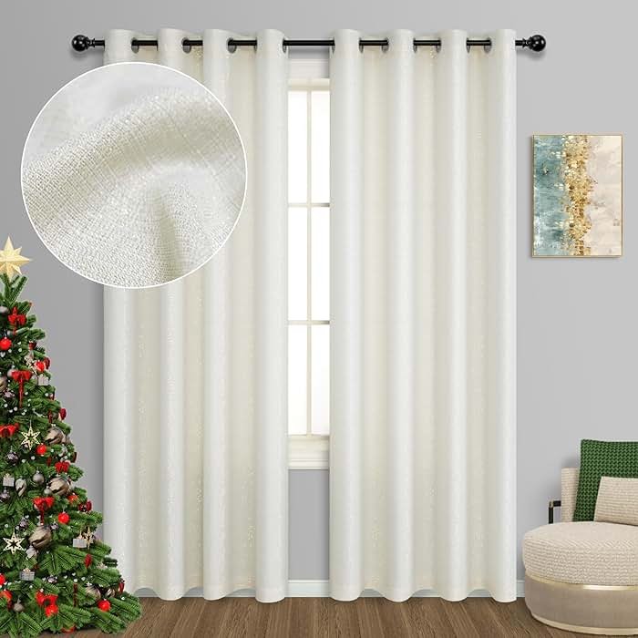 Cream and Gold Curtains 84 inch Length for Living Room 2 Panel Set Grommet Semi Sheer Sparkle Shimmer Shiny Glitter Metallic Gold Ivory Curtain for Bedroom Fancy Modern Luxury Decorative 84 Long Beige - Product Image