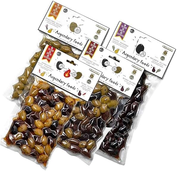 Pack of 4 Variety Mix Olives in Vacuum, 2 Greek Olive Varieties with 4 flavors, Freshly Sealed Olives with Extra Virgin Oil 4X200g - Product Image