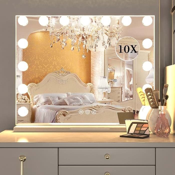 Manocorro Vanity Mirror with Lights Hollywood Makeup Mirror,Large Vanity Lighted Mirror with 15 LED Bulbs, Hollywood Mirror with 3 Color Modes for Bedroom,Tabletop or Wall-Mounted, 23x18 Inch - Product Image