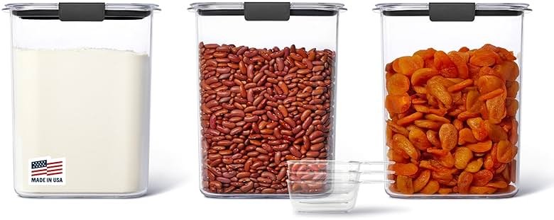 Rubbermaid Brilliance BPA-Free Food Storage Containers with Lids Airtight Kitchen and Pantry Organization Set Includes 3 Containers and Scoops Clear 16 cups - Product Image