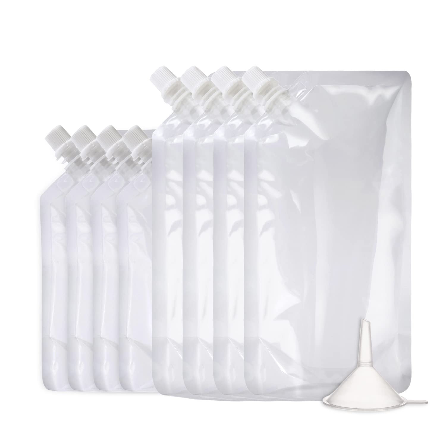 OHMAXHO Alcohol Pouches for Liquor,Reusable Drink Pouches for Adults Alcohol Drinking Flasks,Concealable Plastic Liquor Bags with Funnel,Plastic Travel Flasks (8OZ4 + 16OZ4) - Product Image