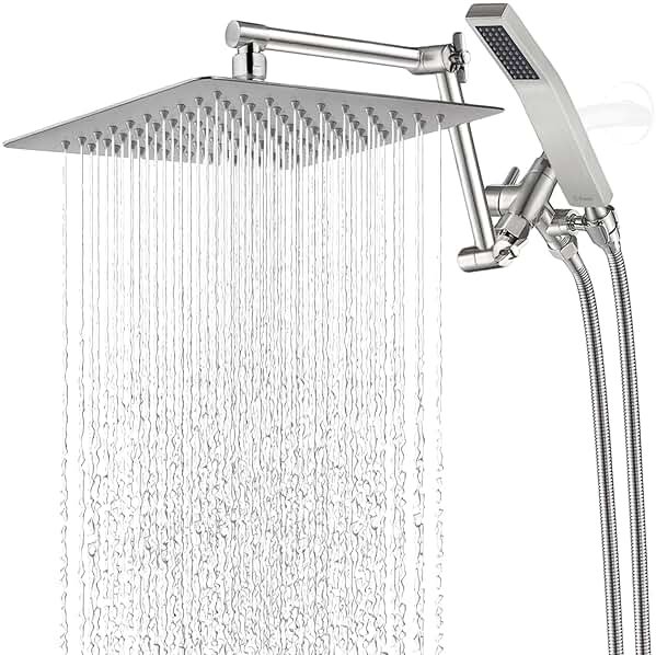 G-Promise All Metal 10 Inches Rainfall Shower Head with Handheld Spray Combo, 3 Settings Diverter, Adjustable Extension Arm with Lock Joints, 71 Inches Stainless Steel Hose (Brushed Nickel) - Product Image
