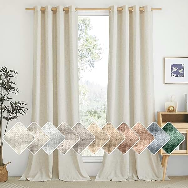 NICETOWN Natural Linen Curtains 84 inch Long 2 Panels Set, Grommet Top Thick Linen Burlap Semi Sheer Vertical Drapes Privacy Assured with Light Filtering for Bedroom/Living Room, W55 x L84 - Product Image