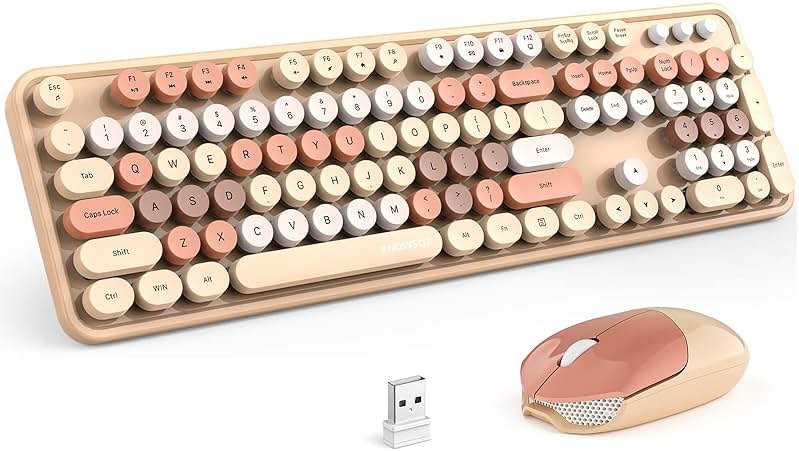 KNOWSQT Wireless Keyboard and Mouse Combo, MilkTea 104 Keys Full-Sized 2.4 GHz Round Keycap Colorful Keyboards, USB Receiver Plug and Play, for Windows, Mac, PC, Laptop, Desktop - Product Image