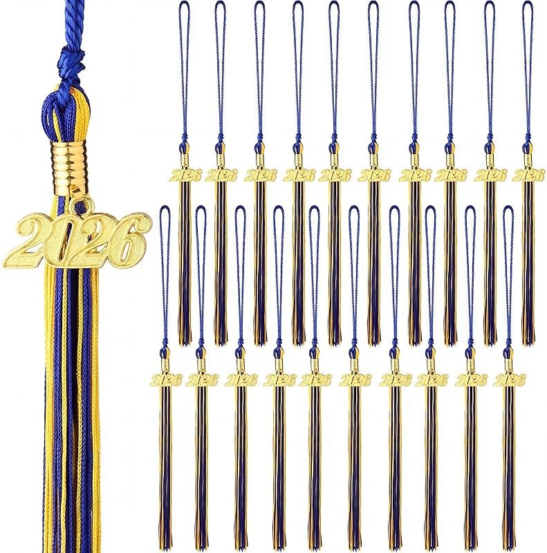Juinte 20 Pcs 2026 Graduation Tassels Blue and Gold Class of 2026 Graduation Cap Tassels Charm Grad Cap Decorations Accessories for School Ceremony Party Activities - Product Image