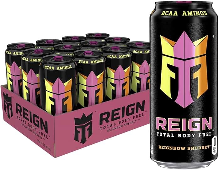 REIGN Total Body Fuel, Reignbow Sherbet, Fitness & Performance Drink, 16 Fl Oz (Pack of 12) - Product Image