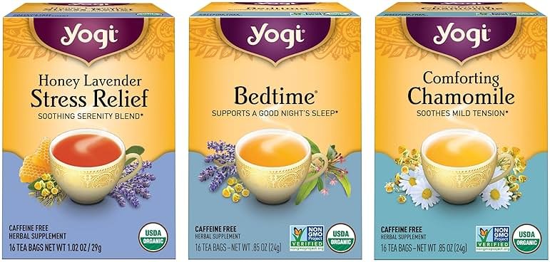 Yogi Tea Relaxation & Stress Relief Variety Pack – 16 Bags per Pack (3 Packs) - Relaxing Sampler - Includes Honey Lavender, Bedtime & Comforting Chamomile - Product Image