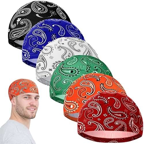 Haysandy 6 Pcs Cooling Skull Cap Motorcycle Helmet Liner Men Women Sweat Wicking Beanie Bicycle Running Cap Head Wrap - Product Image