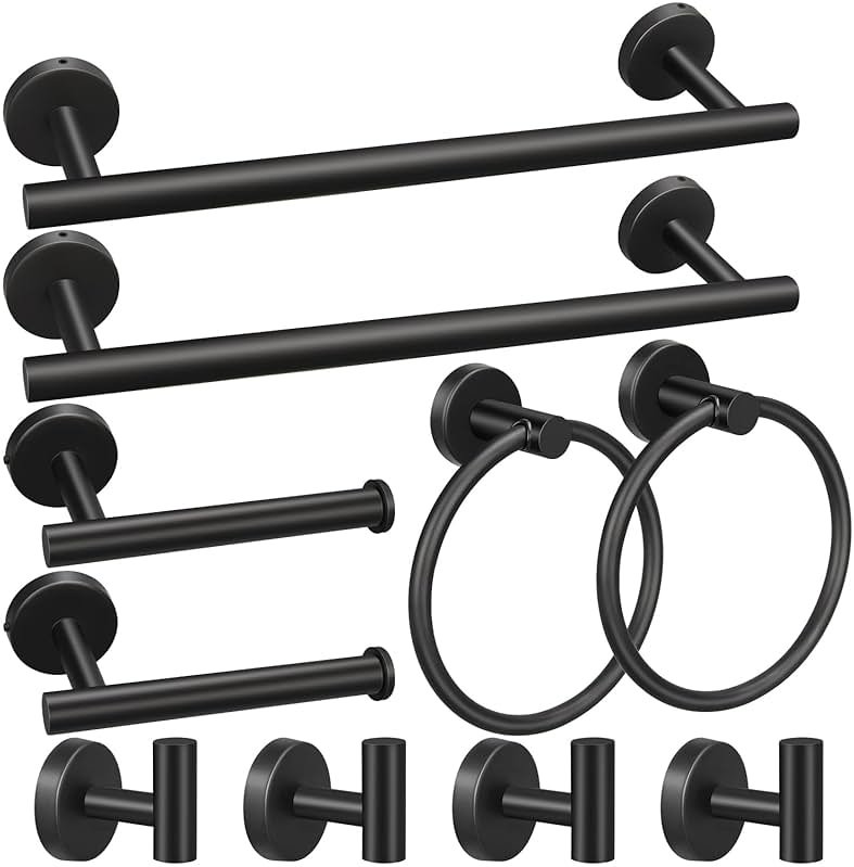 10pcs Bathroom Hardware Set, Including 16" Hand Towel Bars, Toilet Paper Holders, Towel Rings, Robe Towel Hooks - Product Image