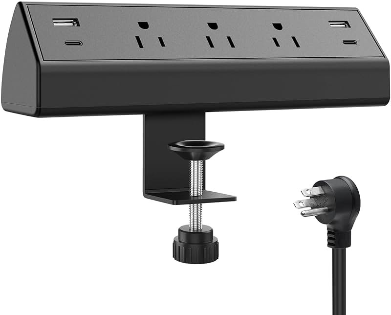 Jgstkcity Desk Clamp Power Strip,40W Total Fast Charging Station,2 PD 20W USB C Ports,Desk Edge Mount Surge Protector for Home, Office,3 Outlets,Fit 1.96" Tabletop Edge,ETL Listed - Product Image