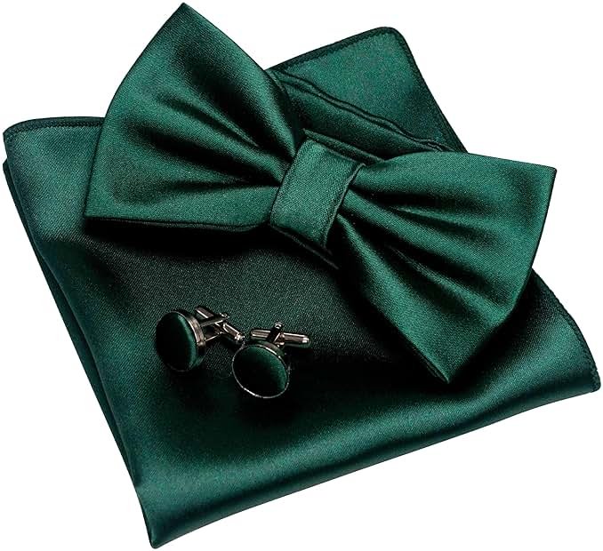JEMYGINS Solid Color mens Pre-tied Bow Tie and Pocket Square Cufflinks Sets with Gift Box - Product Image