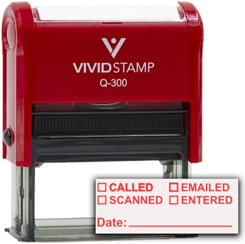 [] Called [] Scanned [] Emailed with Date Line Self-Inking Office Rubber Stamp (Red Ink) - Q-200 - Product Image