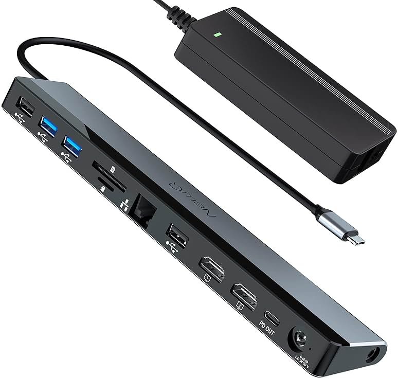 USB C Docking Station Dual Monitor with Power Adapter: NewQ 12-in-1 Thunderbolt 3 | 4 Dock, Dual 4K HDMI, 4 USB, Audio, Ethernet, SD/TF Slot, 18W PD Out, for Mac, HP, Dell, Lenovo, Surface, Asus, Acer - Product Image